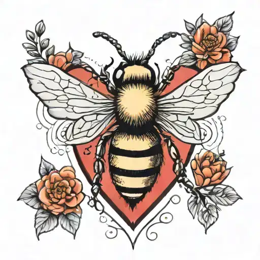 Honey bee red heart tattoo design idea