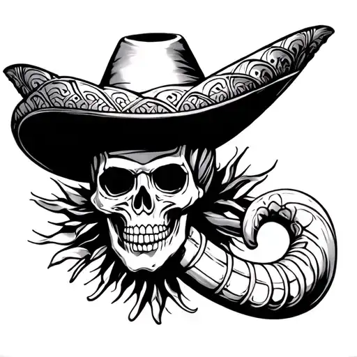 horn mariachi skull tattoo design idea