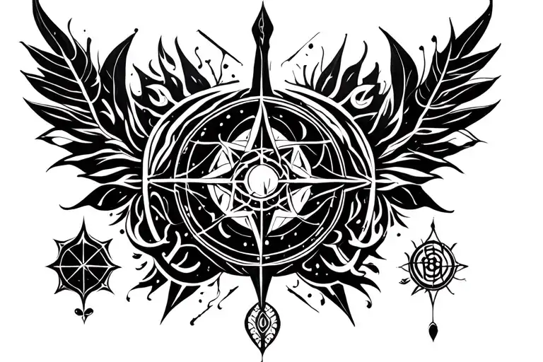 alchemy symbols and patterns integrated tattoo design idea