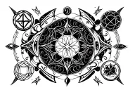 alchemy symbols and patterns integrated tattoo design idea