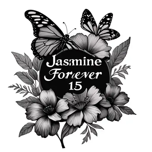"Jasmine Forever 15" Butterflies and Flowes tattoo design idea