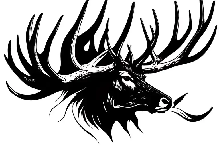 elk head with antlers black tattoo design idea