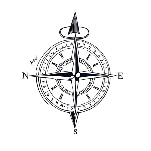 clock and compass and arrows tattoo design idea