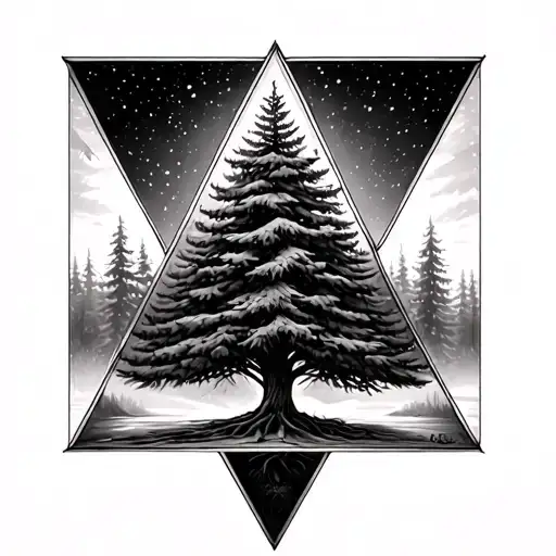 evergreen tree inside of a triangular prism tattoo design idea