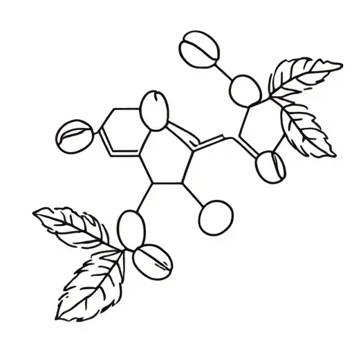 caffeine molecule  with coffee beans and coffee plant tattoo design idea