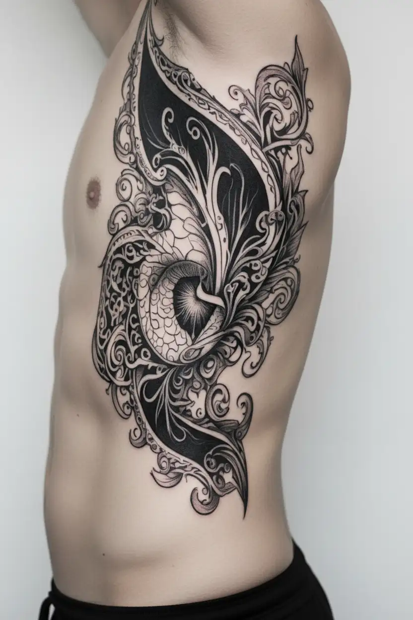 black and white tattoo of open vagina with labia minora and clitoris close up tattoo design idea