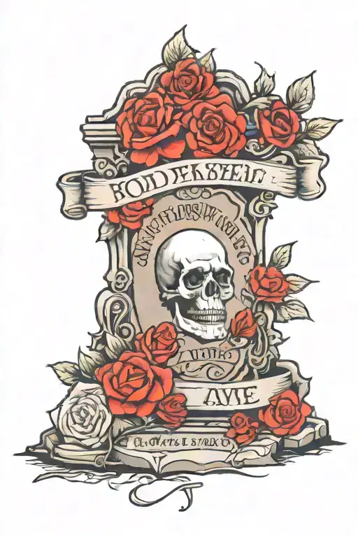 headstone says "sooner than you think" words around the headstone that say "no one gets out alive, love accordingly" tattoo design idea