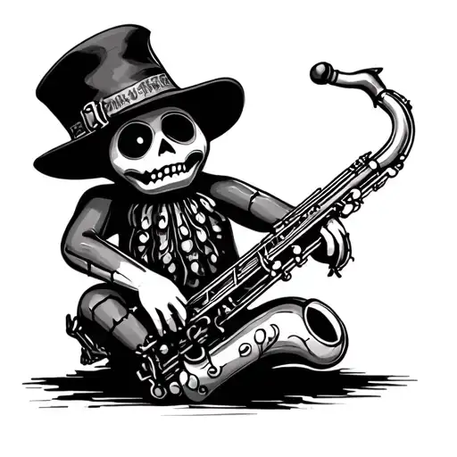 voodoo doll playing sax tattoo design idea