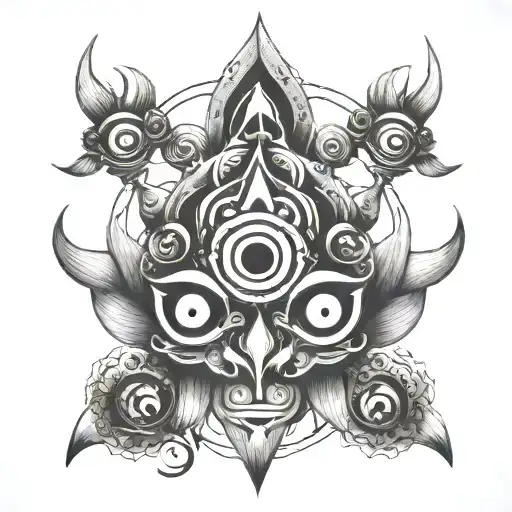 trishul with damru and third eye tattoo design idea
