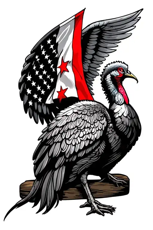 firefighter memorial with thin red line flag, turkey and angel wings tattoo design idea