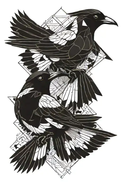two magpies rough sketch black tattoo design idea