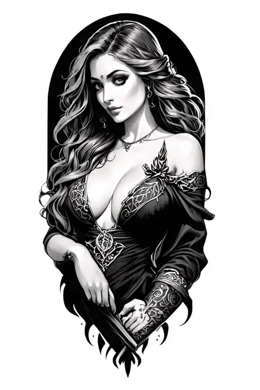 sexy female wizard tattoo design idea