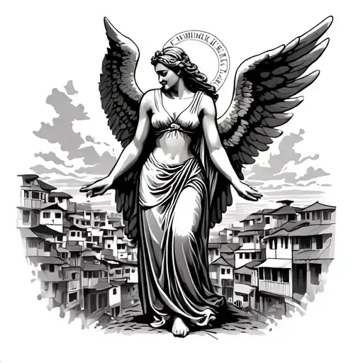 Favelas of Brazil with an angel wings tattoo design idea