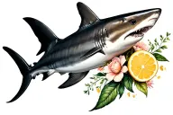Black and grey lemon shark with flowers for a female forearm tattoo design idea