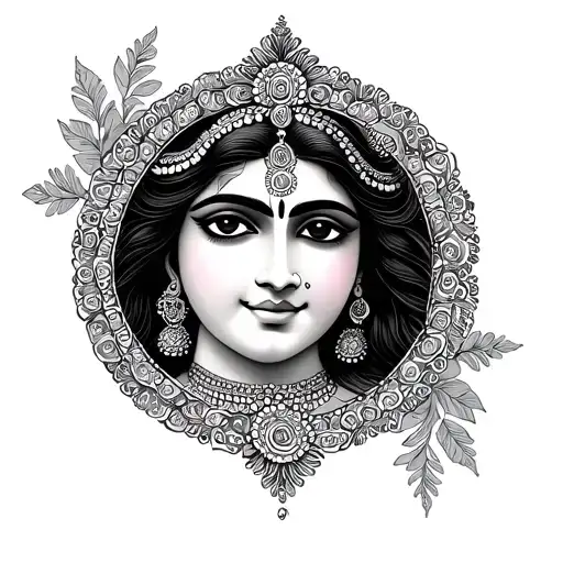 Radha Krishna round with pattern tattoo design idea