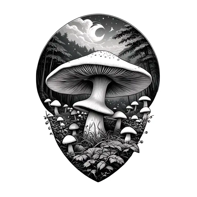 psychedelic mushroom forest tattoo design idea
