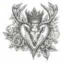a heart on fire with a queens crown and deer antlers tattoo design idea