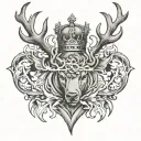 a heart on fire with a queens crown and deer antlers tattoo design idea