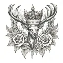 a heart on fire with a queens crown and deer antlers tattoo design idea