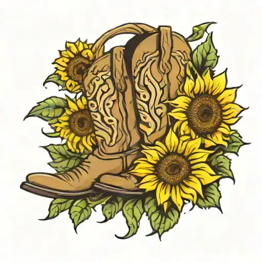 cowboy boots and sunflowers in remembrance tattoo design idea