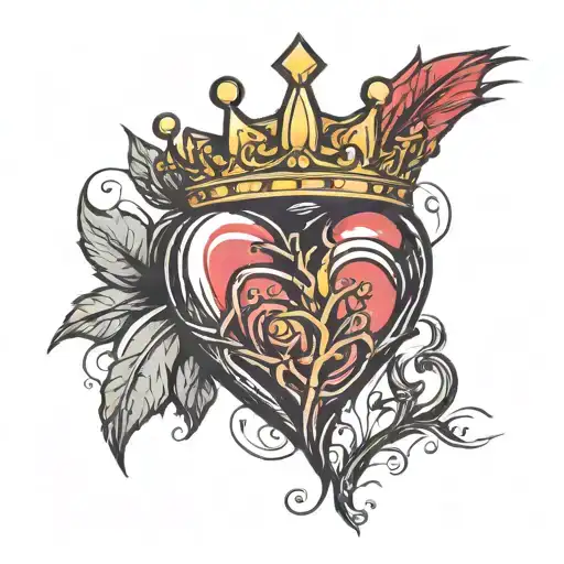 small red broken heart with crown on top tattoo design idea
