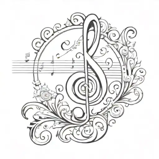 music note with arabe ornement and baroque style tattoo design idea