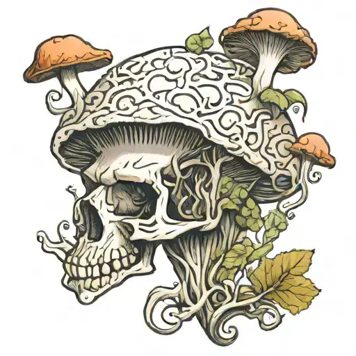 A new-school tattoo of a mushroom growing out of a skull, symbolizing growth and resilience tattoo design idea