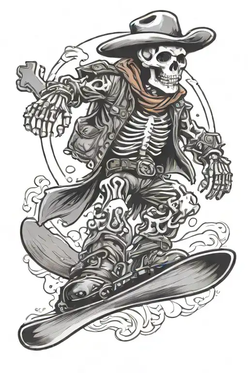 Cowboy Skeleton snowboarding tattoo design idea