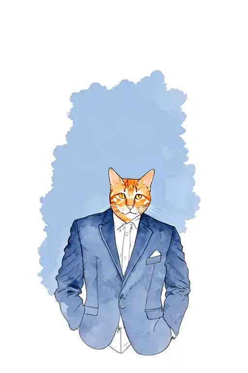 Orange cat in a mans body dressed in a suit tattoo design idea