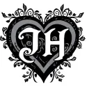 heart with both initials JH and CD characters tattoo design idea
