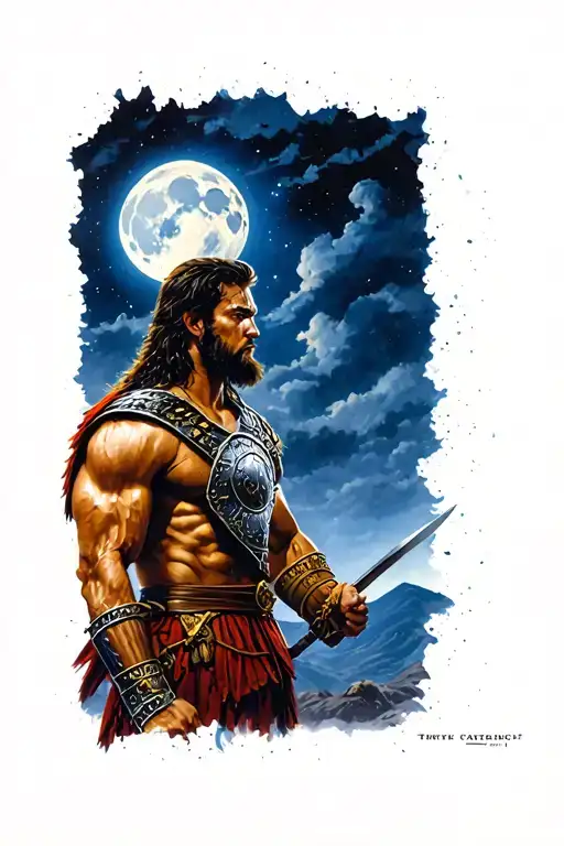 Style Gladiator Movie Leon looking at the sky at night looking at the moon tattoo design idea