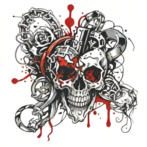 fleshheart with diamond wedding rings chaind within tattoo design idea