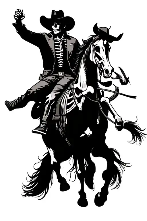 cowboy riding a skeleton horse tattoo design idea