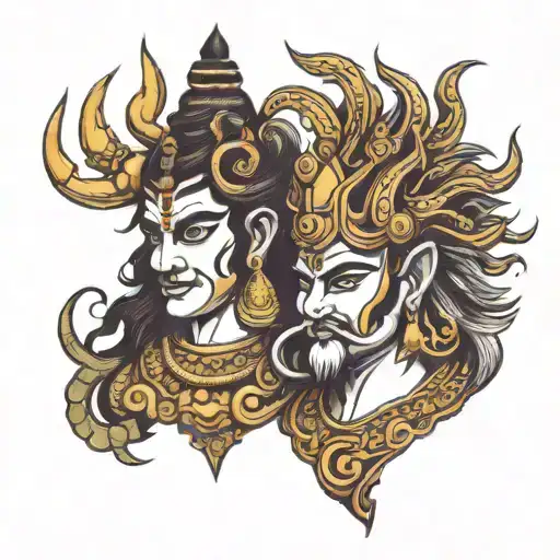 Shiva and ravana offering head tattoo design idea