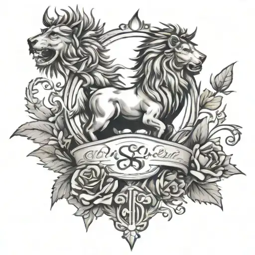 Scottish clan crest with thistle and rose and unicorn and lion  tattoo design idea