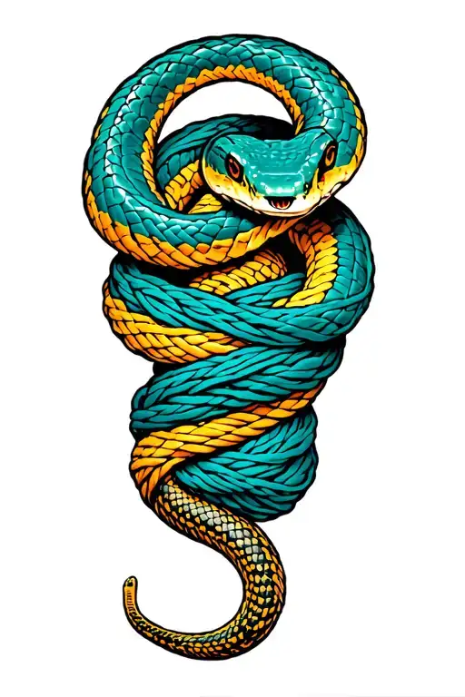 a western Hognose snake weaving in and out of a hank of yarn tattoo design idea