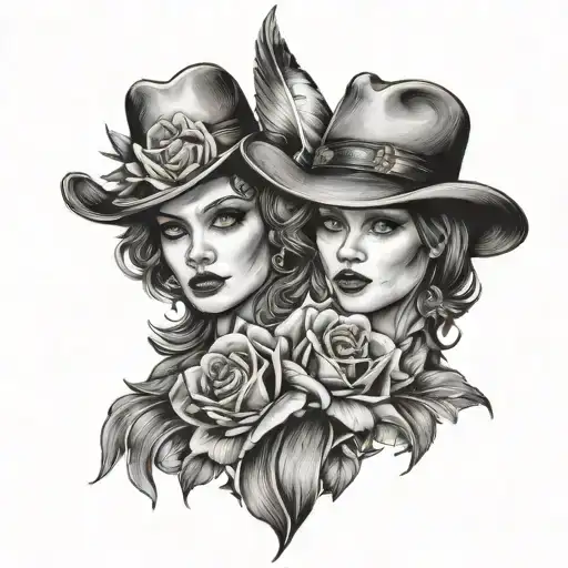 western matching sisters tattoo design idea