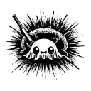 cute ghost with katana minimalistic tattoo design idea