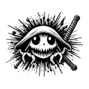 cute ghost with katana minimalistic tattoo design idea
