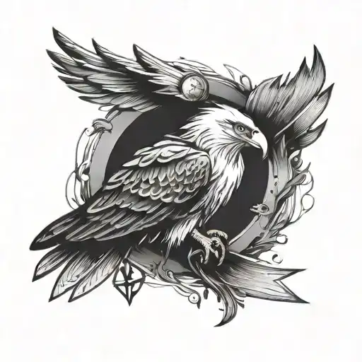 eagle with compass tattoo design idea