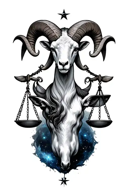 Aries Ram and Libra Scales with nebula star tattoo design idea