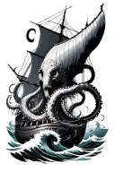 kraken attacking mast with waves crashing tattoo design idea