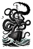 kraken attacking mast with waves crashing tattoo design idea