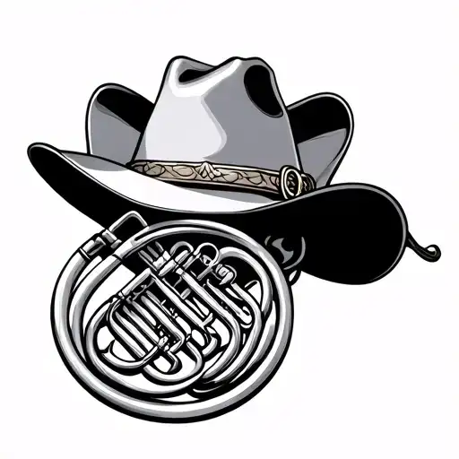 french horn cowboy hat tattoo design idea