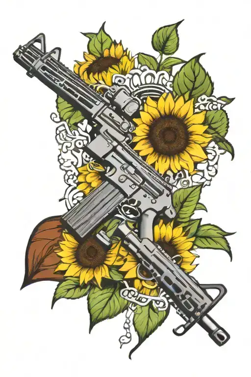 2.22.22 with ar15 and sunflower blooming tattoo design idea