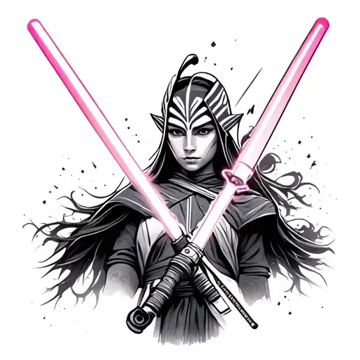 Ahsoka Tano LightsabersA minimalist tattoo design featuring Ahsoka Tano’s dual lightsabers positioned in parallel align tattoo design idea