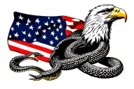 dont tread on me snake, eagle, American flag intertwined tattoo design idea