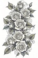 white roses on a vine intertwined with petals falling down tattoo design idea