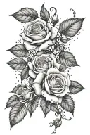 white roses on a vine intertwined with petals falling down tattoo design idea
