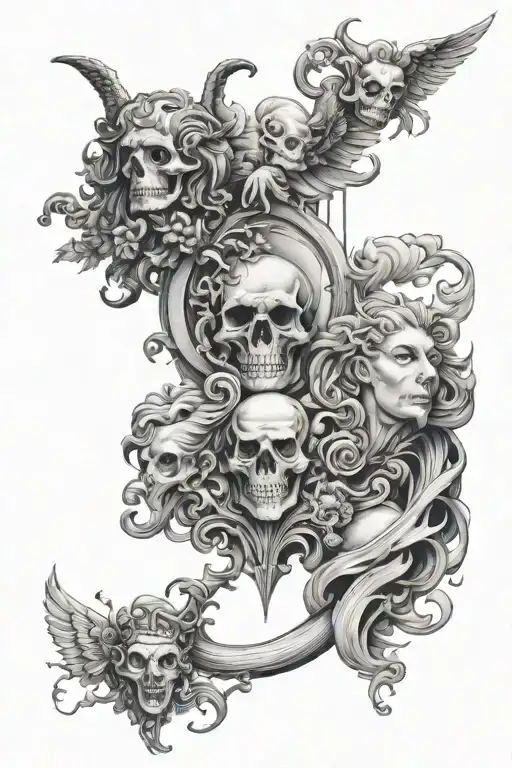 seven deadly sins vs 7 heavenly tattoo design idea